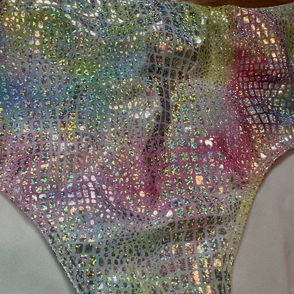 SHEIN High Waist Glittery Pastel Rainbow Holographic Iridescent Bikini Bottom - Picture 4 of 7